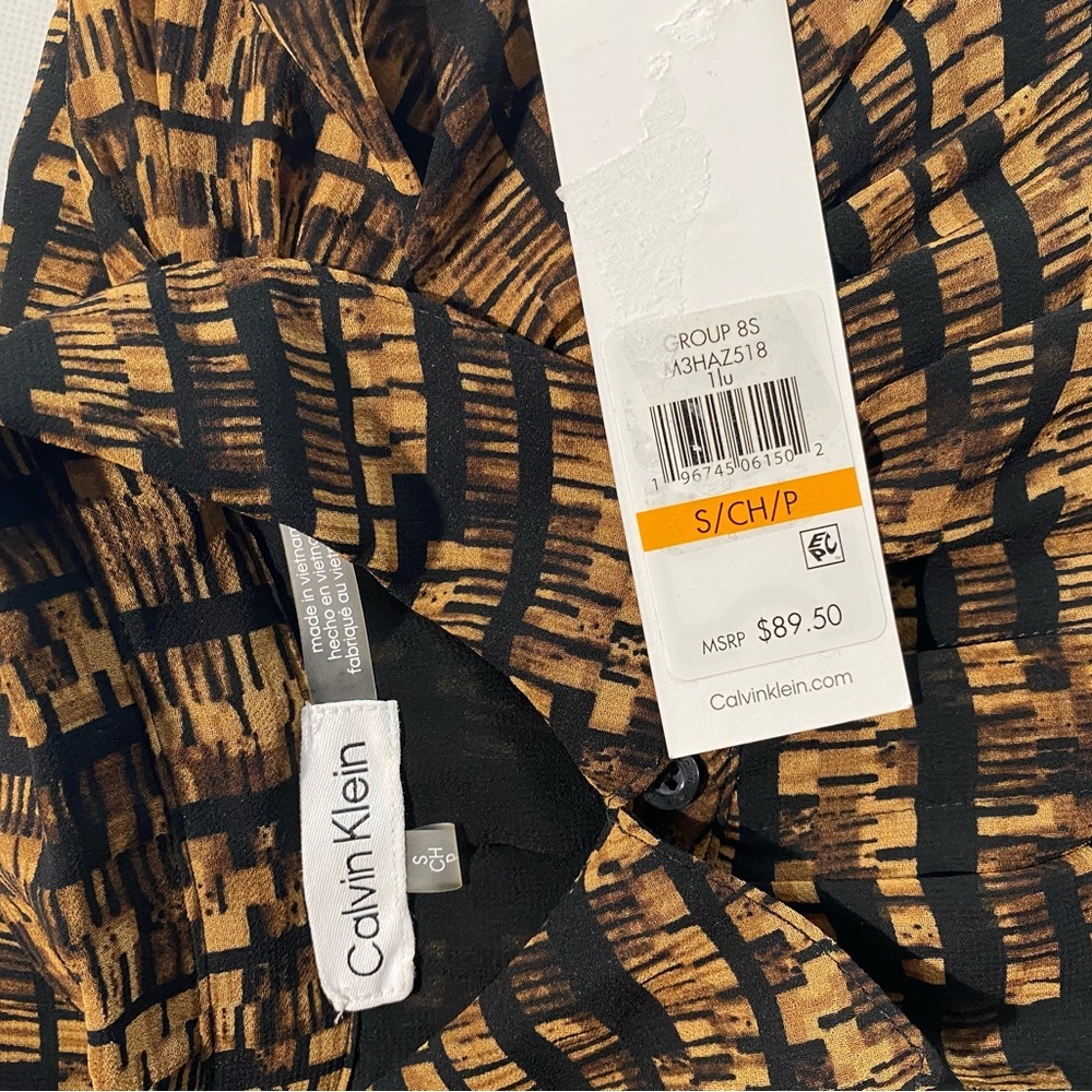NEW Size S Womens Calvin Klein Long Sleeve Button Down Top Polyester Black - Picture 12 of 12